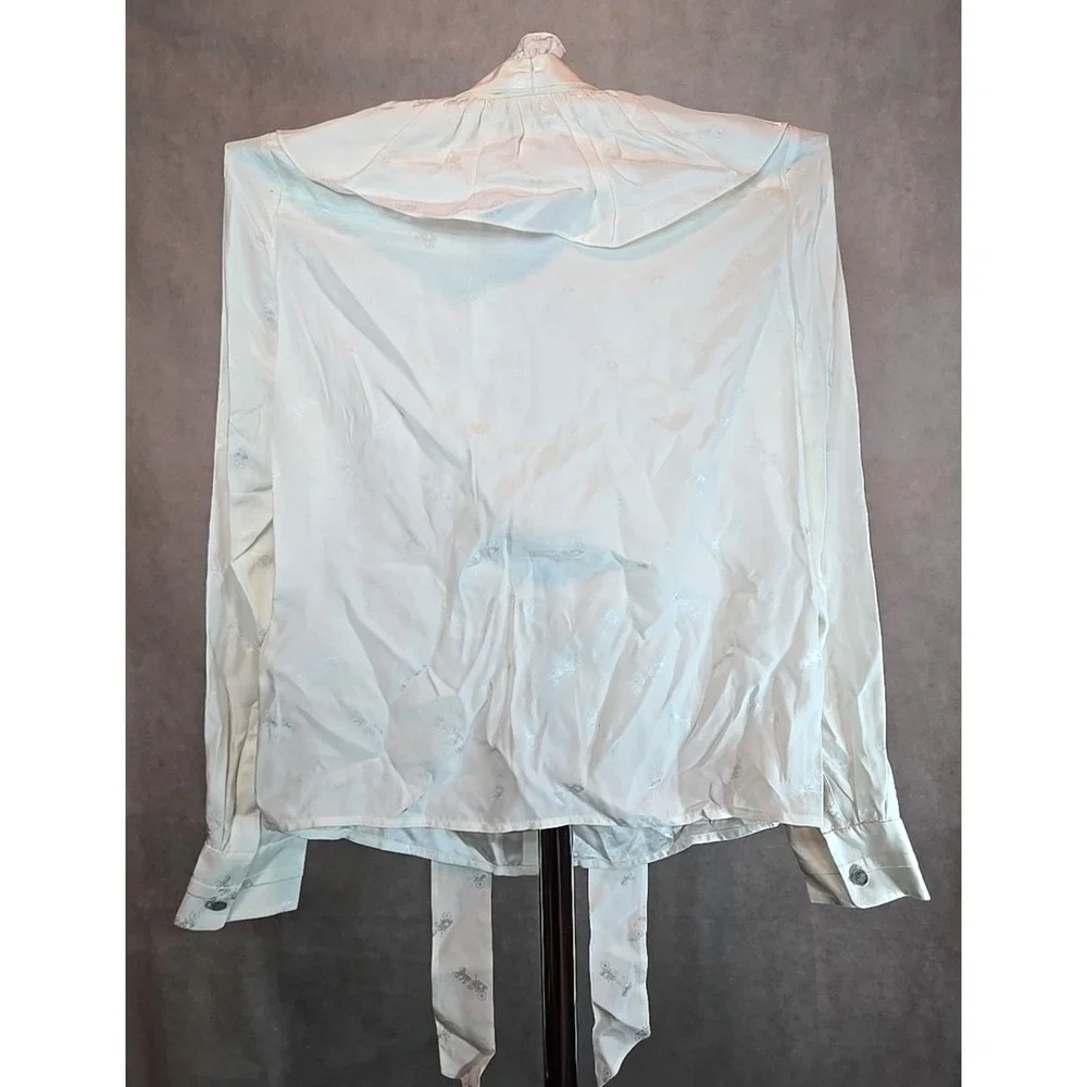 Coach Blouse Signature H & C Jacquard Shirt Long Sleeve Silk Blend White‎ Size 2